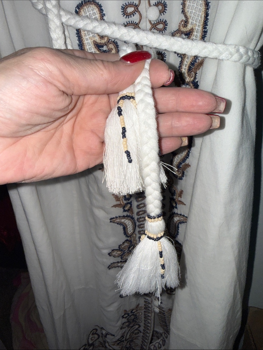 Embroidered White Maxi Dress with Navy & Tan Accents by J. Crew - Picture 7 of 10